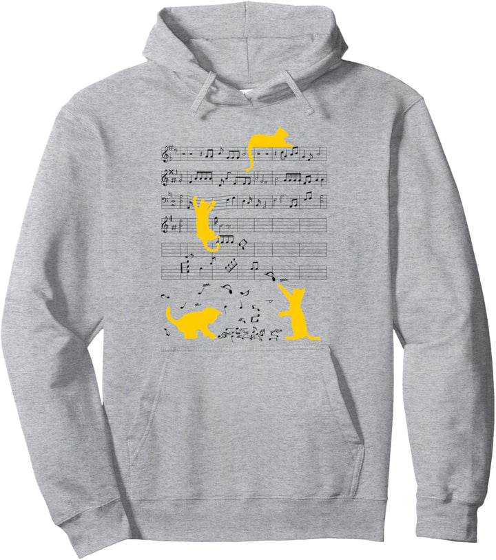 Niedliche Katze Musiknote Musiker Gelb Pullover Hoodie
