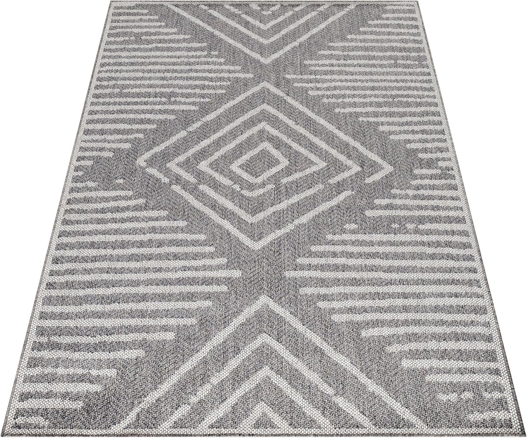 HomebyHome Outdoor Teppich Grau 60x100 cm für Küche, Terrasse, Balkon, Garten, Camping sowie Wohnzim