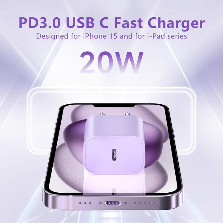 20W USB C Schnellladegerät und Schnellladekabel für iPhone 17/16/15 2Pack Blau+Rosa, Blau+Rosa