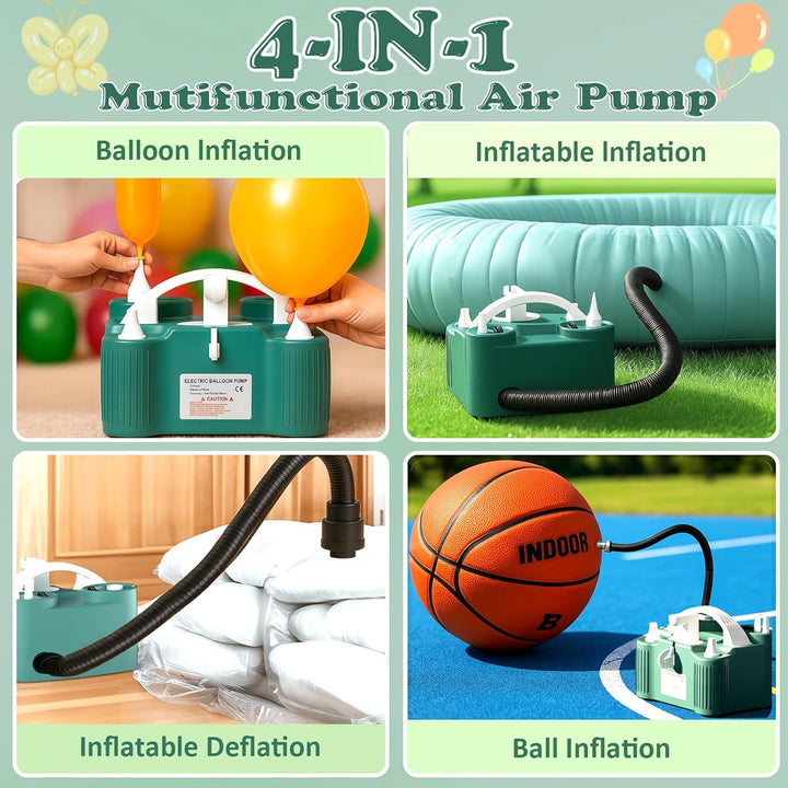 PlusFive 4-in-1 Elektrische Luftpumpe, Multifunktions Ballonpumpe Elektrisch mit Dual-Motor &amp;10 Luft