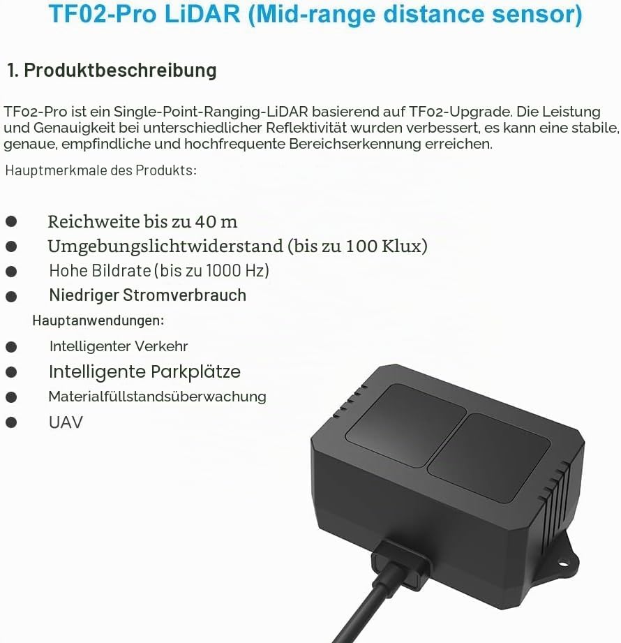 WayPonDEV TF02-Pro Lidar Sensor 40m Single Point Range Finder Module High Frame Rate Rangefinder Sup