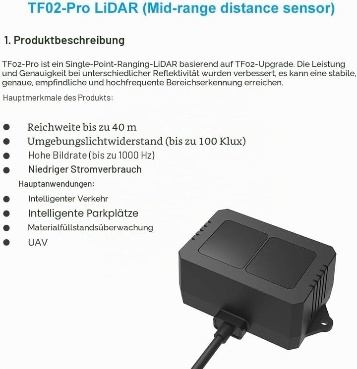 WayPonDEV TF02-Pro Lidar Sensor 40m Single Point Range Finder Module High Frame Rate Rangefinder Sup