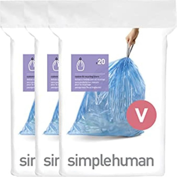 simplehuman CW0269 Code V passgenaue Müllbeutel, 16-18 Liter, 3 x Packung mit 20 (60 Stück), blauer