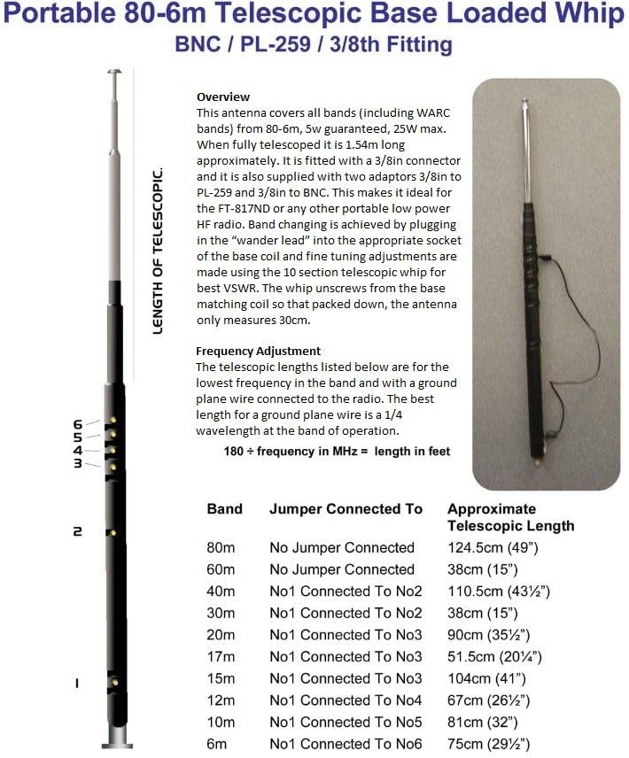 Tragbar HF Multiband Antenne 6–80 m 1,65 m lang