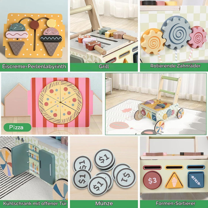 Baby Walker Multifunktional Lauflernhilfe aus Holz ab 1+ Jahr, Montessori Schiebewagen Gehfrei Laufl