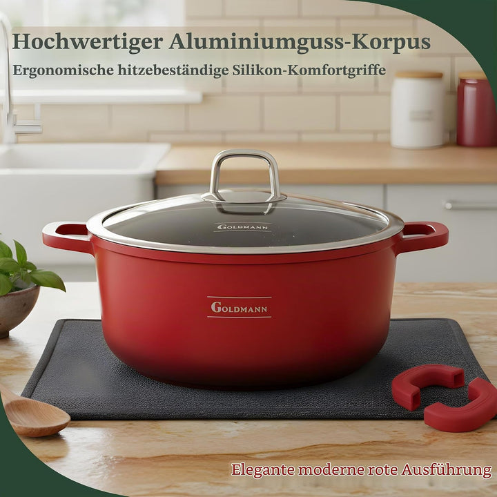 GOLDMANN Kochtopf 32 cm, 10 L, Antihaft, Induktion &amp; Deckel Rot 9.9 Liter, Rot 9.9 Liter