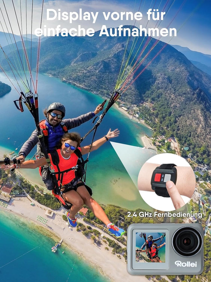 Rollei Action-Cam 9s Plus I 4K 60fps Unterwasserkamera mit Selfie-Display, Bildstabilisierung, Zeitr