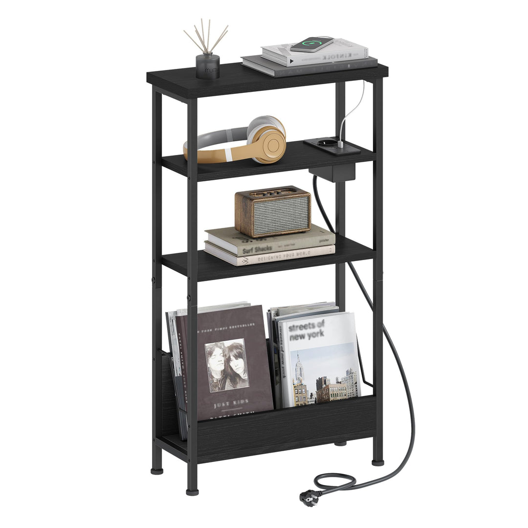 Hzuaneri Beistelltisch Schmal, 4-Stufiger Beistelltisch Couch mit Zeitschriftenhalter und Ladesteckd