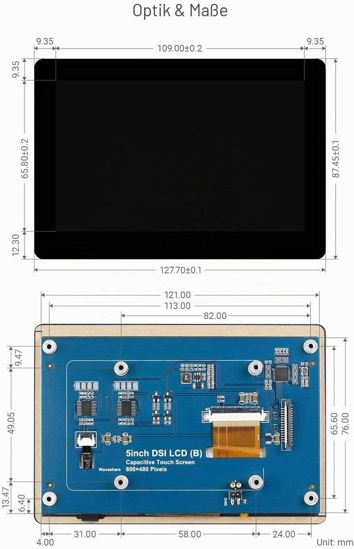 Waveshare 5inch Capacitive IPS Touch Display for Raspberry Pi with 800×480 Resolution DSI Interface