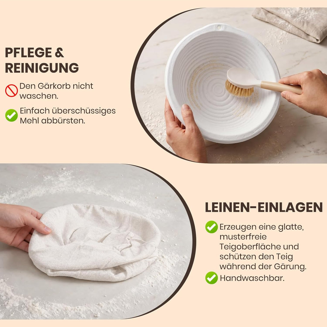 2er Set runde Banneton-Gärkörbe aus Zellstoff für Sauerteigbrot, Gärkörbe für handwerklich hergestel