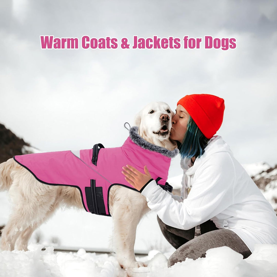 LIANZIMAU Wasserdichter Hundemantel mit Geschirr Wintermantel Hundepullover Fleece Reflektierende Hu