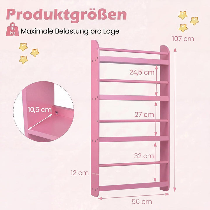 RELAX4LIFE Bücherregal Kinder, Kinderregal Wand mit 4 Fächern, platzsparendes Wandregal, Montessori