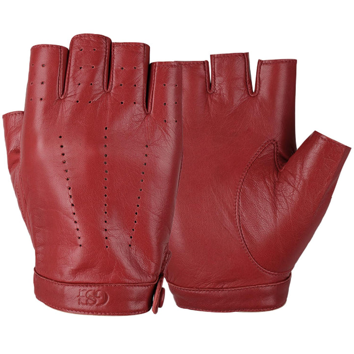 GSG SINCE 1998 Halbfinger Lederhandschuhe Damen – Fingerlose Fahrhandschuhe aus weichem Schafsleder,