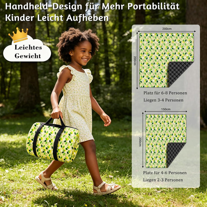 200 * 200 cm Picknickmatte, fünfschichtige Struktur-verdickt-Grün | Maschinenwaschbar, geeignet für