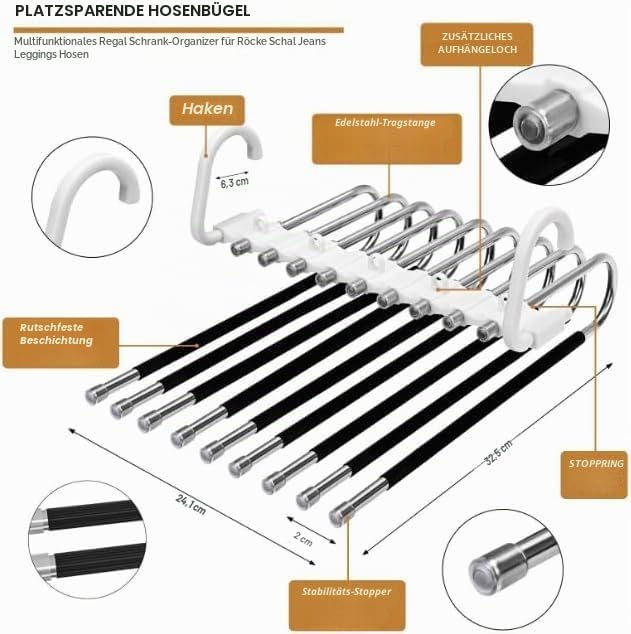 2 Stück 9 Lagen Faltbare Kleiderbügel platzsparende Hosenbügel Multifunktionale Hosenablage Kleiderb
