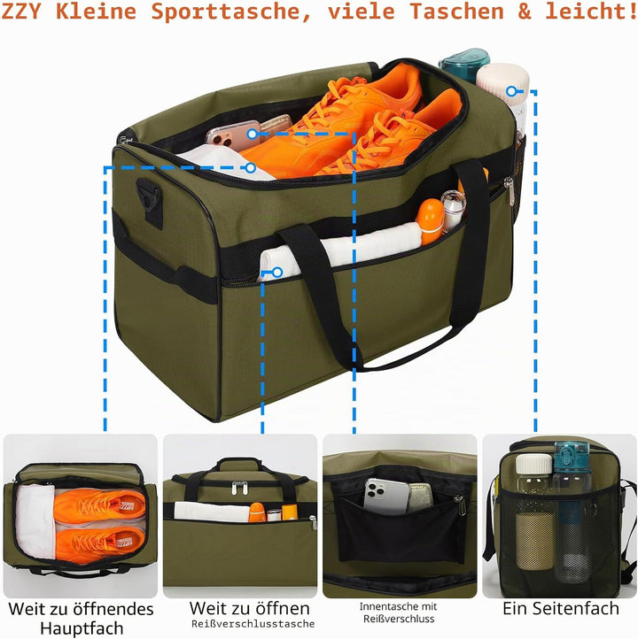 ZZY Sporttasche Klein, Olivgrün, 20L, 40x20x25cm, Olivgrün