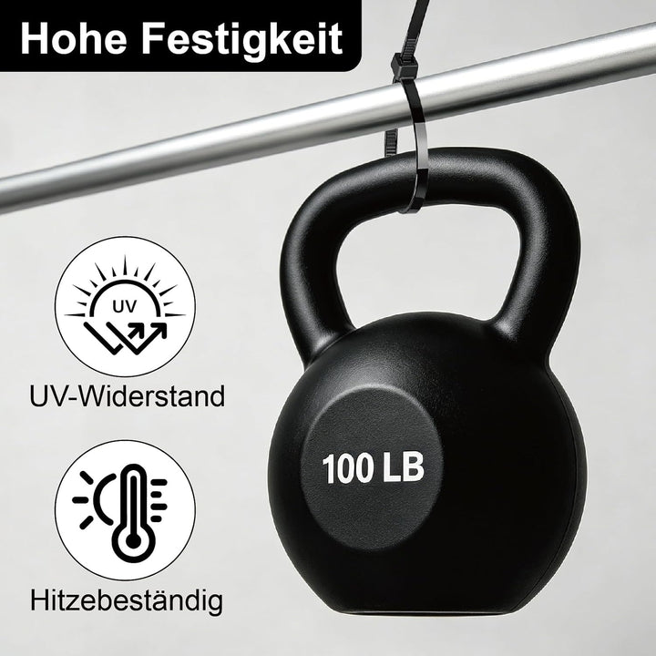 1000 Stück Kabelbinder Schwarz 300 mm x 4,8 mm | UV-beständig &amp; wetterfest | Zugfestigkeit 30 kg | s