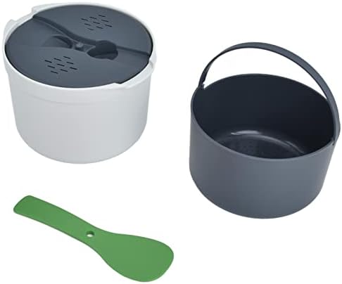 Cocoarm 2L Mikrowellen-Reiskocher-Set, Lebensmittelechtes PP-Material, Reislöffel-Deckelsieb, Dampft