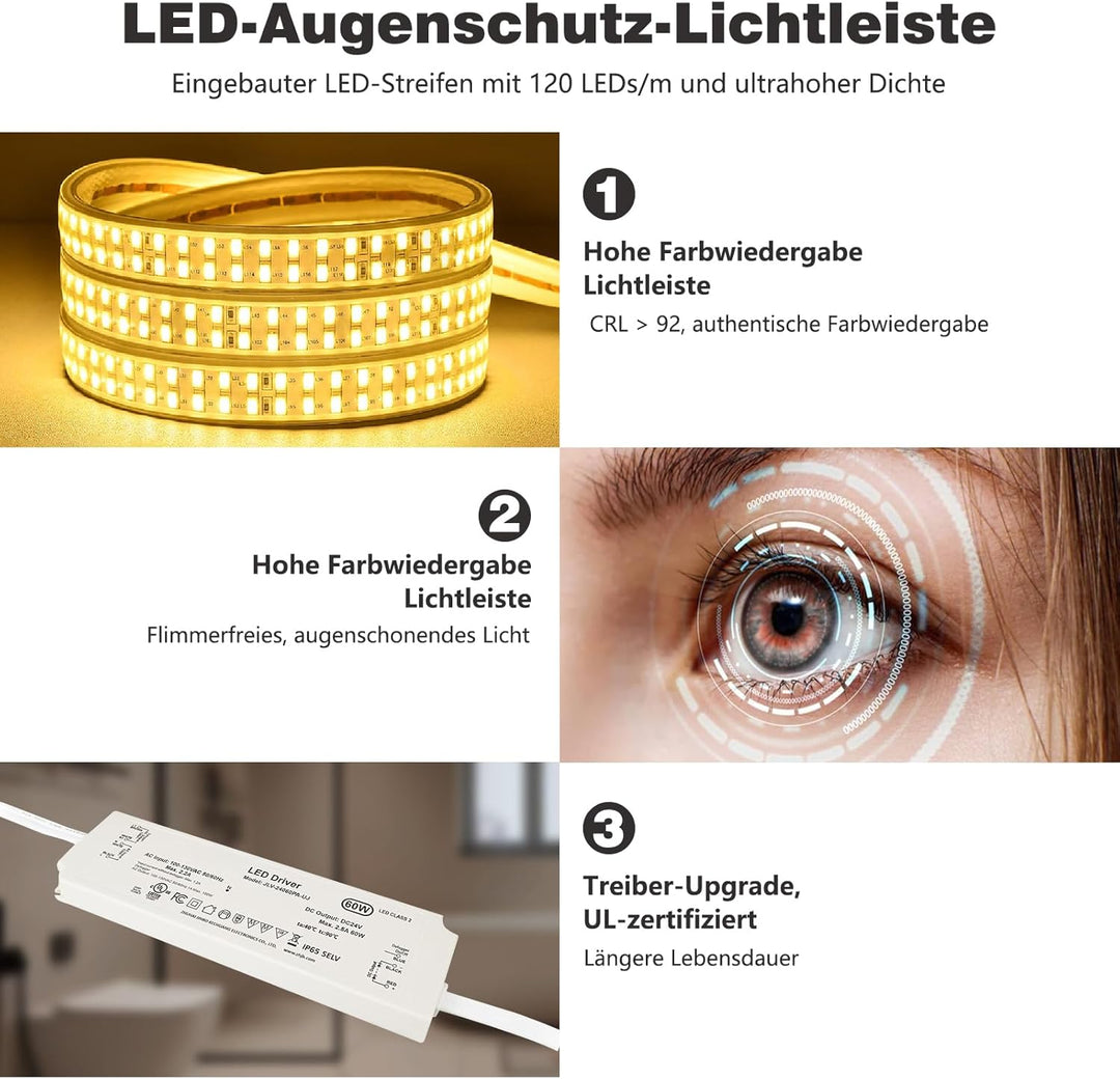 60cm Runde LED Badezimmerspiegel mit Beleuchtung, Dimmbar &amp; 3 Farben – Front- &amp; Hintergrundbeleuchtu