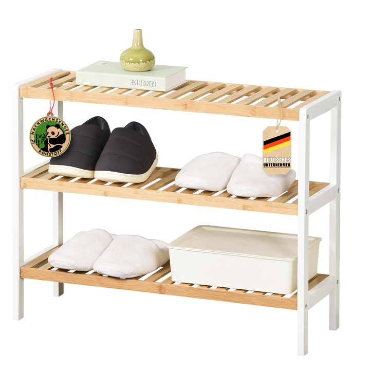 Floordirekt Schuhregal aus Bambus, schmales und platzsparendes Schuhregal, Schuhorganizer mit 3 Abla