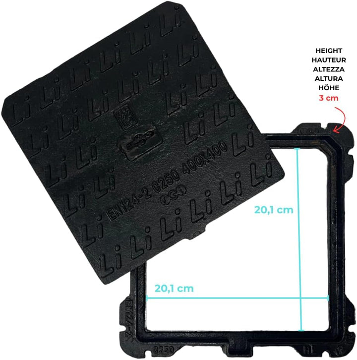 EINSIDE Schachtabdeckung aus Sphäroguss, Klasse C250, mit Rahmen, 30 x 30cm 30 x 30 cm, 30 x 30 cm
