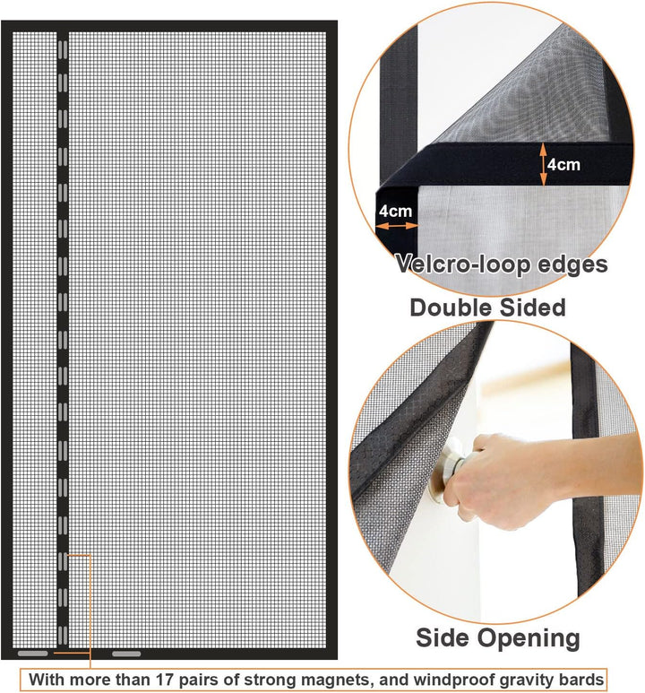 Risareyi Seitliche Öffnung Magnet Fliegengitter Balkontür 195x255cm Schwarz