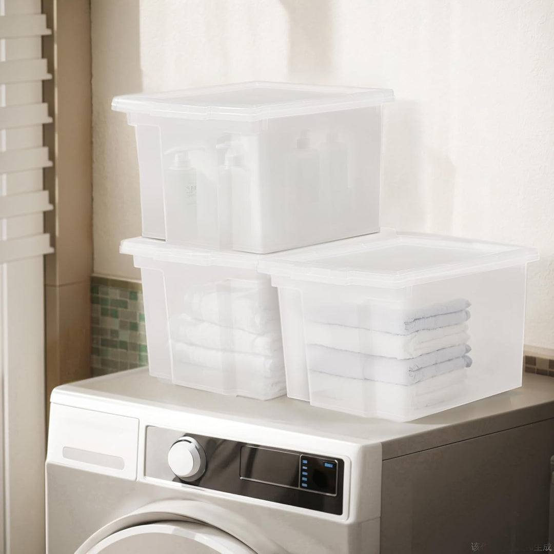 Iris Ohyama, 3er-Set, Aufbewahrungsboxen, 10 L, mit Deckel, stapelbar, Garage, Schlafzimmer, Wohnzim
