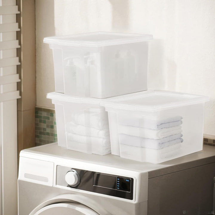 Iris Ohyama, 3er-Set, Aufbewahrungsboxen, 10 L, mit Deckel, stapelbar, Garage, Schlafzimmer, Wohnzim