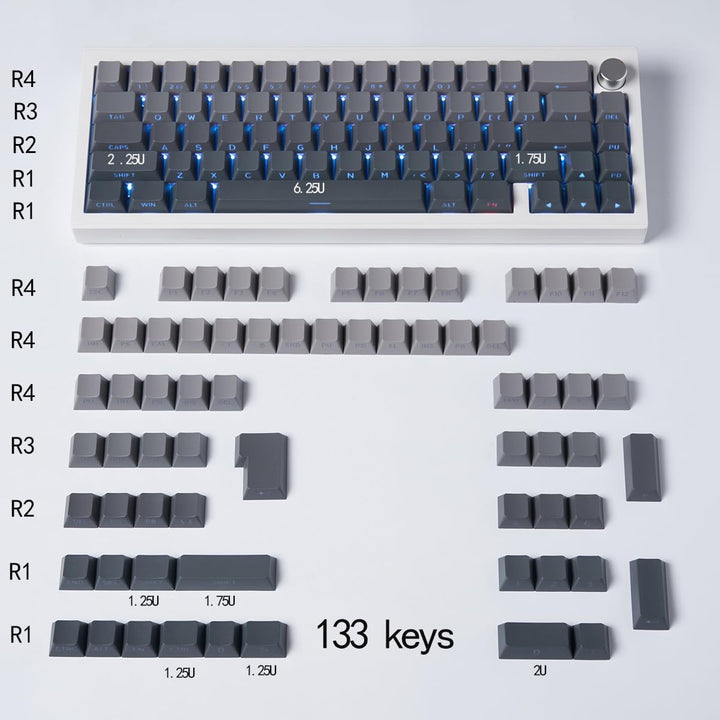 mintcaps PBT Doubleshot Tastenkappen 134 Tasten Gradient Gray Backlit OEM Profil Tastenkappen Full S