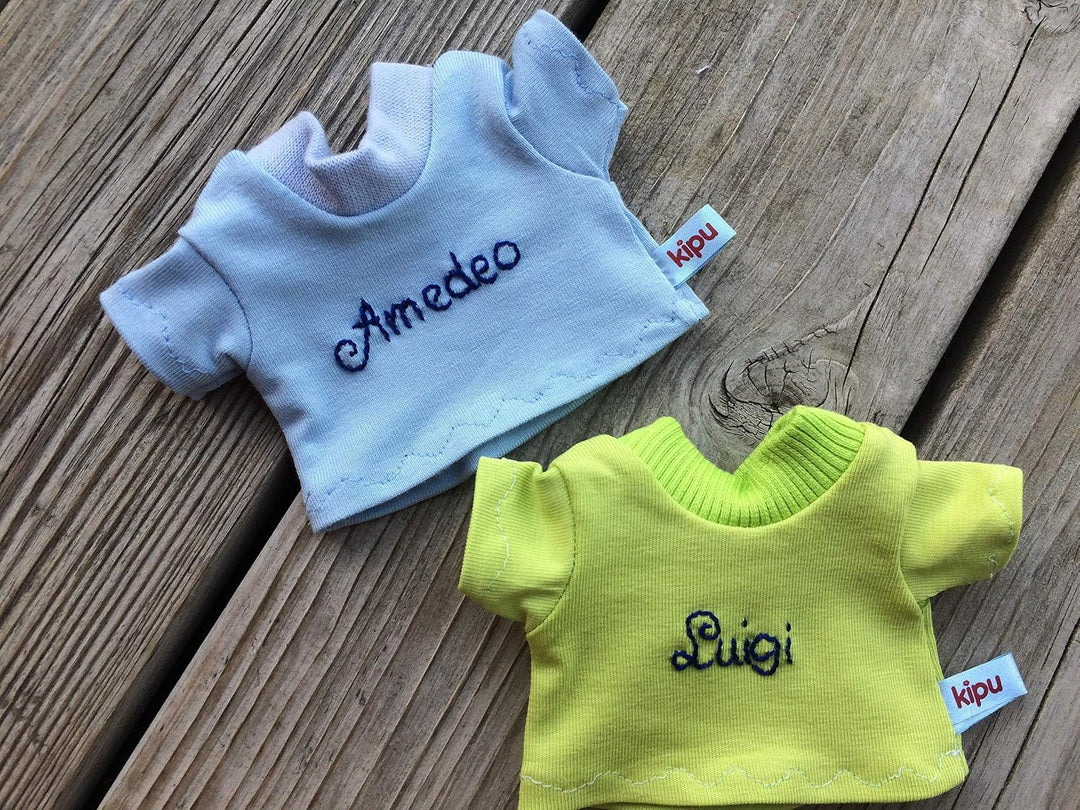 personalisiertes T-Shirt Gr. 20 cm für mini Puppen Teddy Kuscheltier Plüschie Puppenkleidung handmad