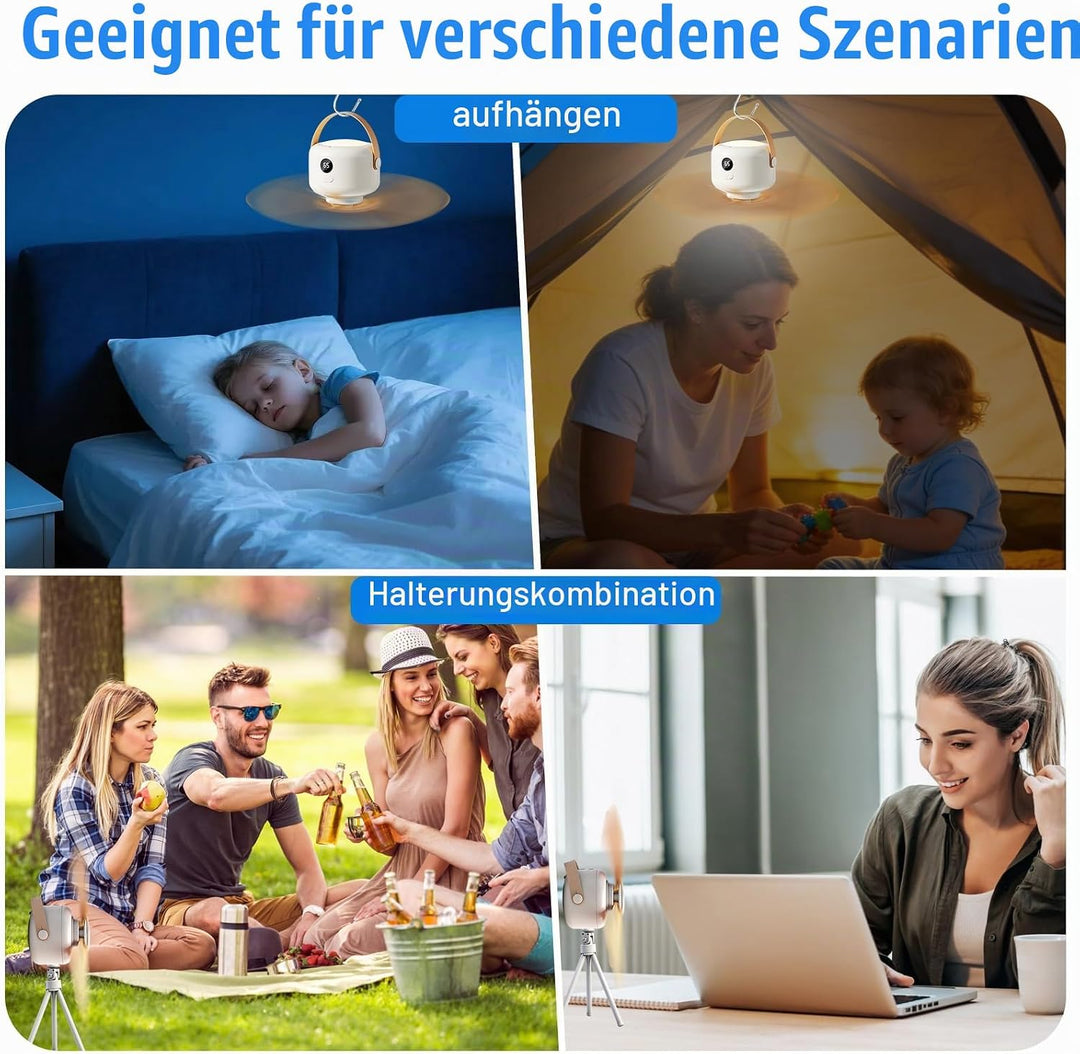 USB Campingventilator mit LED Licht mit 5-Gang-Wind,Wiederaufladbar mit Fernbedienung