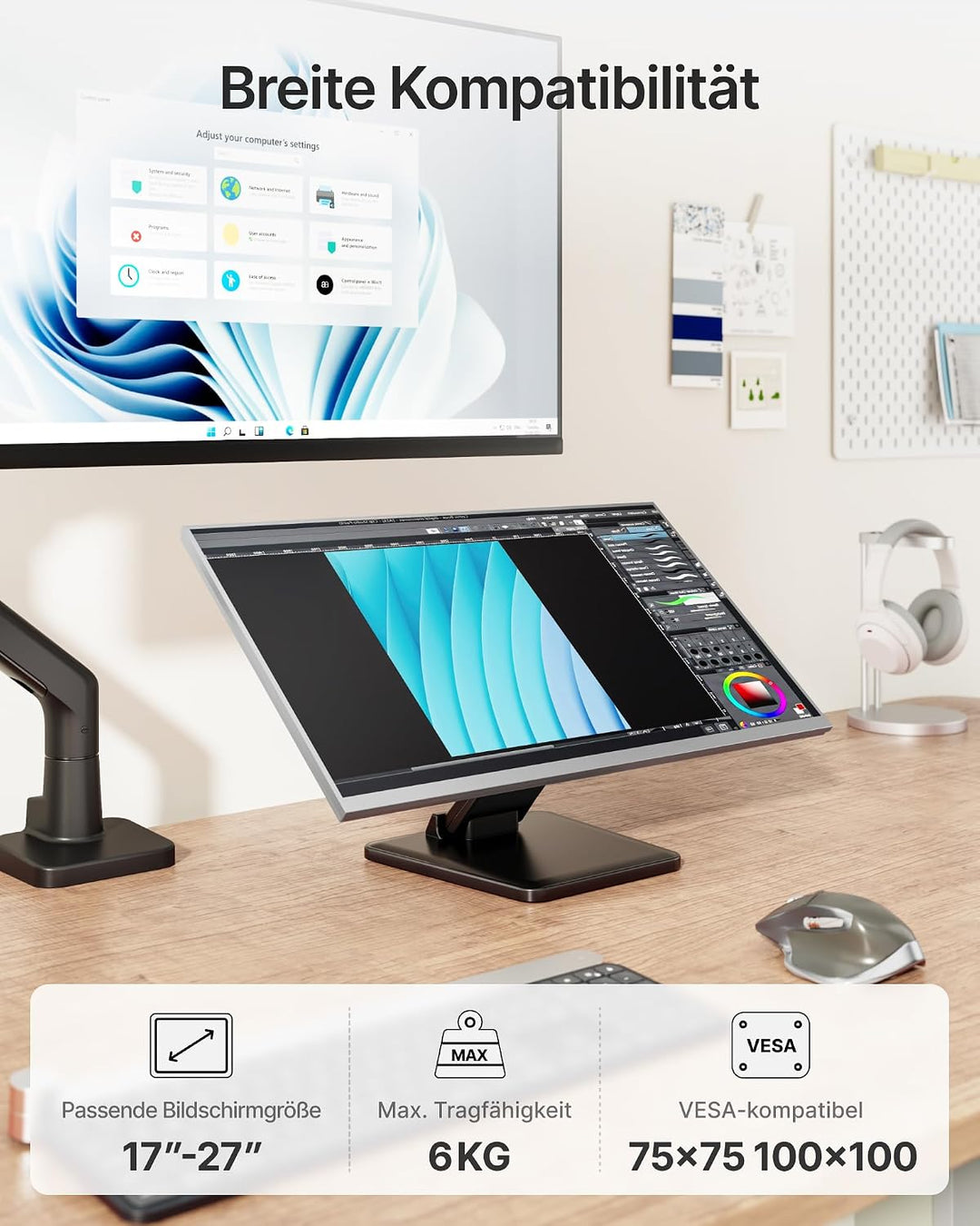 monTEK portabler Monitorständer für 17–27 Zoll Touchscreens, POS &amp; Mini PC