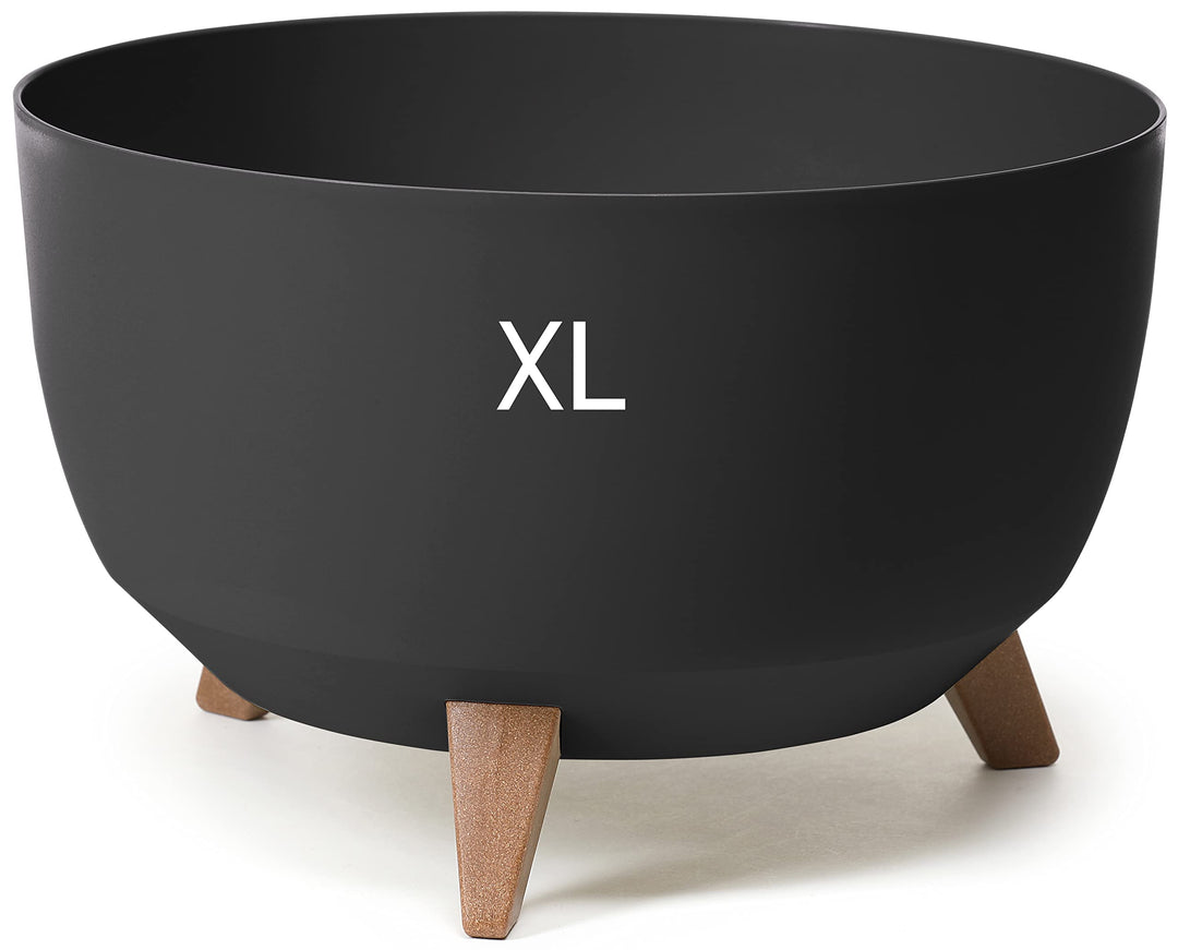 MELTOM Blumentopf XL mit Füssen aus Kunststoff Schale mit Einsatz, Farbe: Schwarz, H: 27 cm, D: 47 c