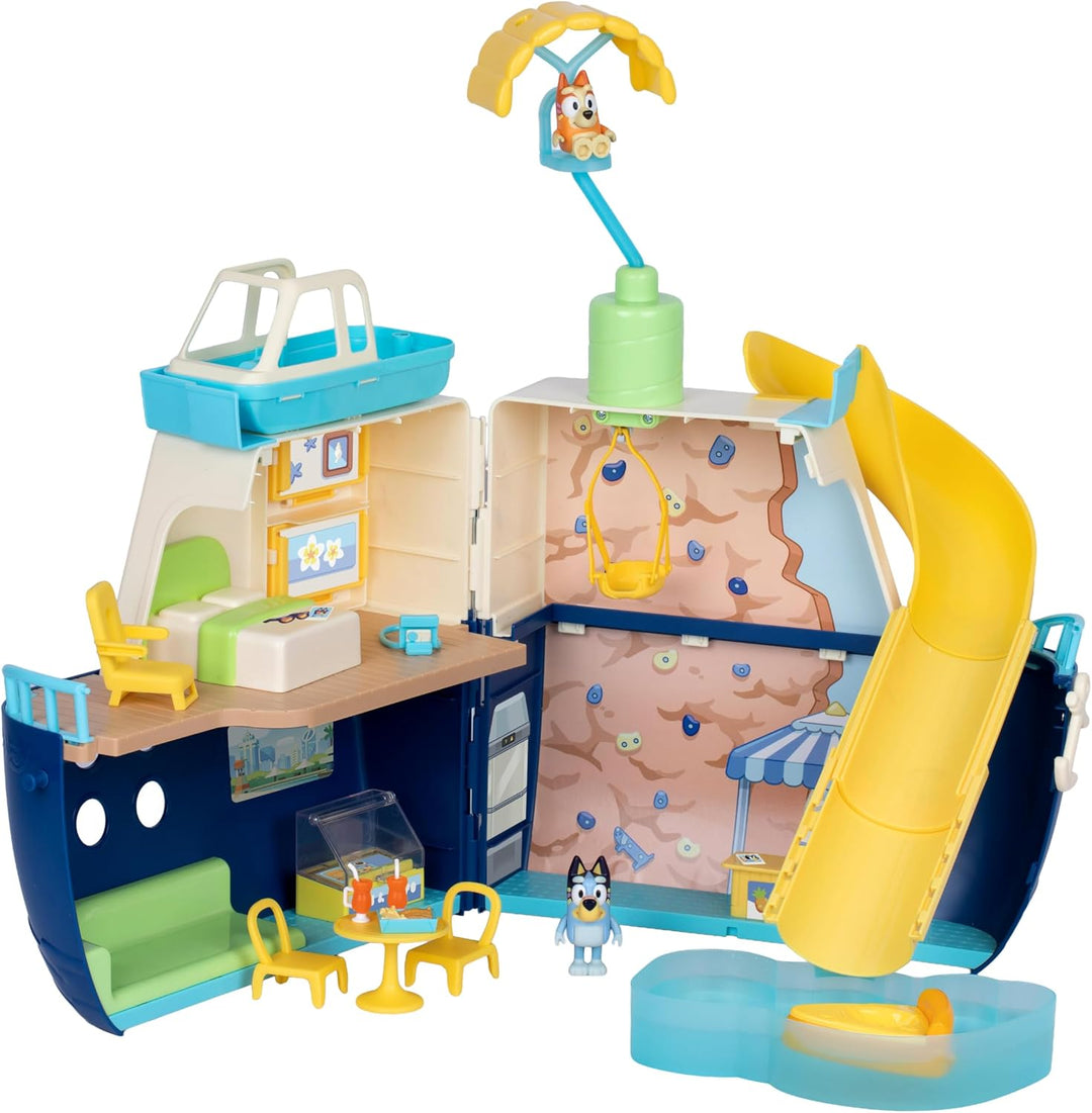 BlueY-Spielset Kreuzfahrtschiff, mit 5 Spielbereichen, Wasserrutsche, Kletterwand, Schnellboot und P