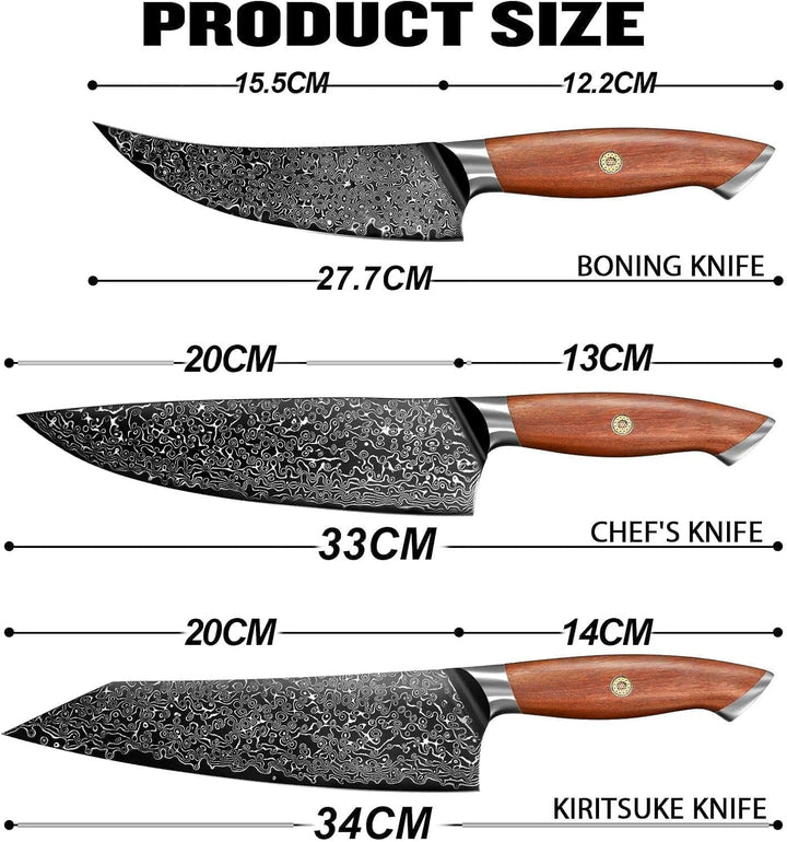 Freelander Küchenmesser Set 3-teilig Professionelle, Japanisches Kochmesser 34.1cm, 34.1cm