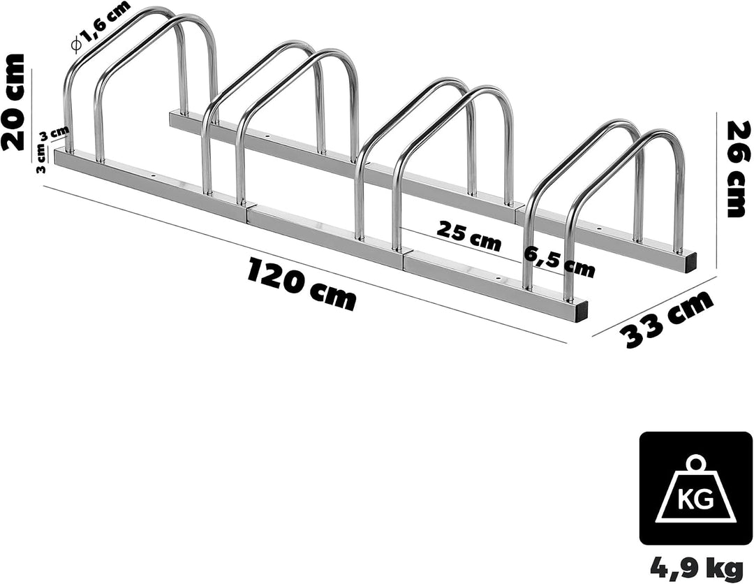KADAX Fahrradständer für 4 Fahrräder für Boden oder Wandmontage, Fahrradhalter aus verzinktem Stahl