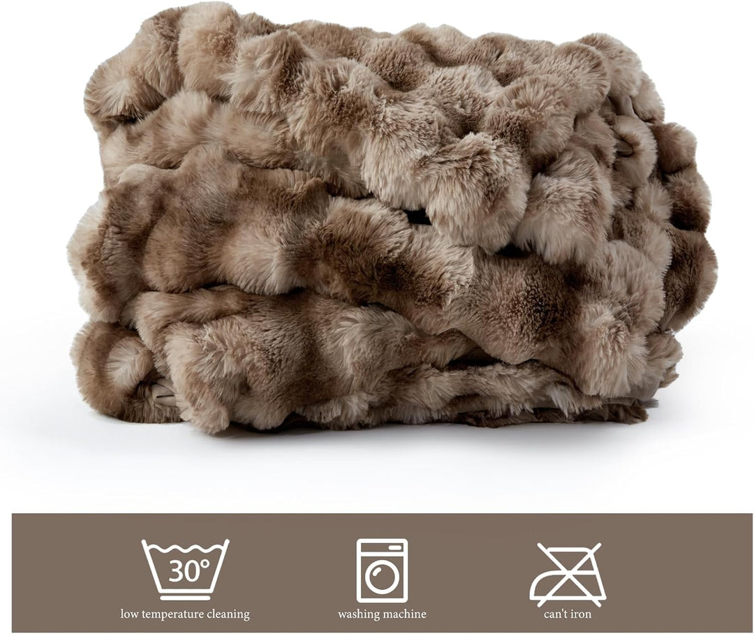 ROMROL Premium Kaninchen-Kunstfelldecke 130x150 cm, Dick Luxus Kunstfelldecke Winterdecke Maschinenw