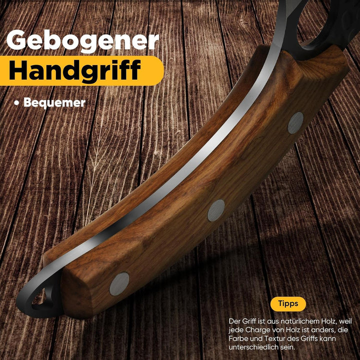 OOKUU Kochmesser Küchenmesser, Fleischerbeil Hackmesser mit Messerschärfer und Lederscheide, Profi A