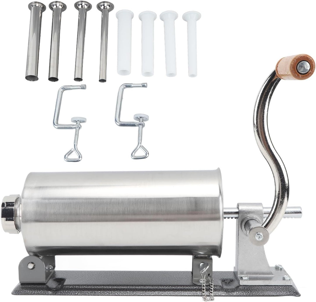 Wakects Manuelle Wurstfüllmaschine, 3 Liter, Edelstahl, Horizontal, für Hausgemachte Wurstwaren