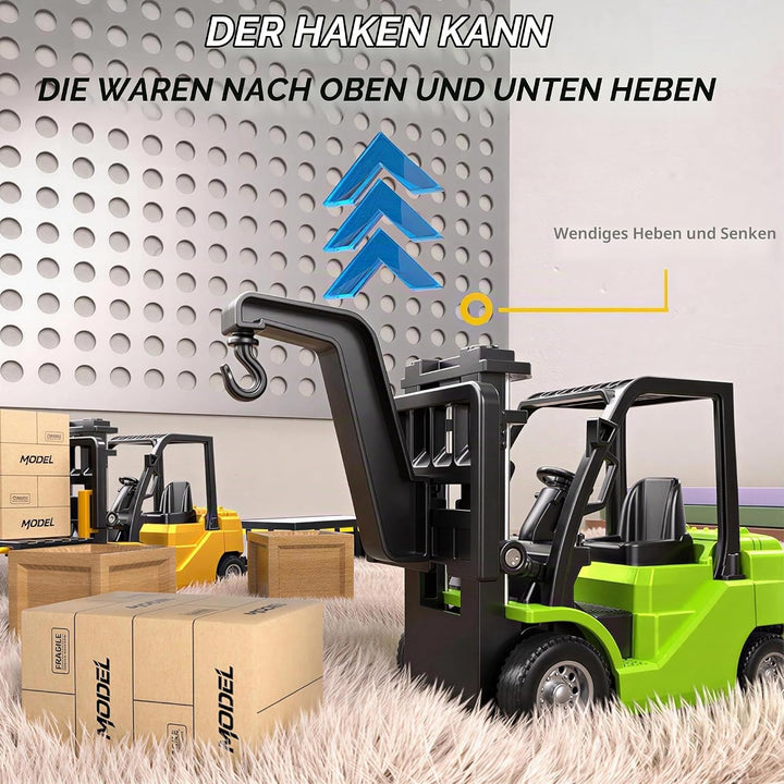 Mini RC Gabelstapler mit Anhänger, 11 Kanal Ferngesteuerter Stapler Gelb - Mini Gabelstapler mit Anh