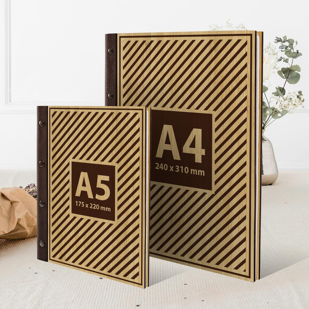 Kartenmachen.de Familien Stammbuch Bambus mit Lederrücken Holzcover mit individueller Gravur inkl. E