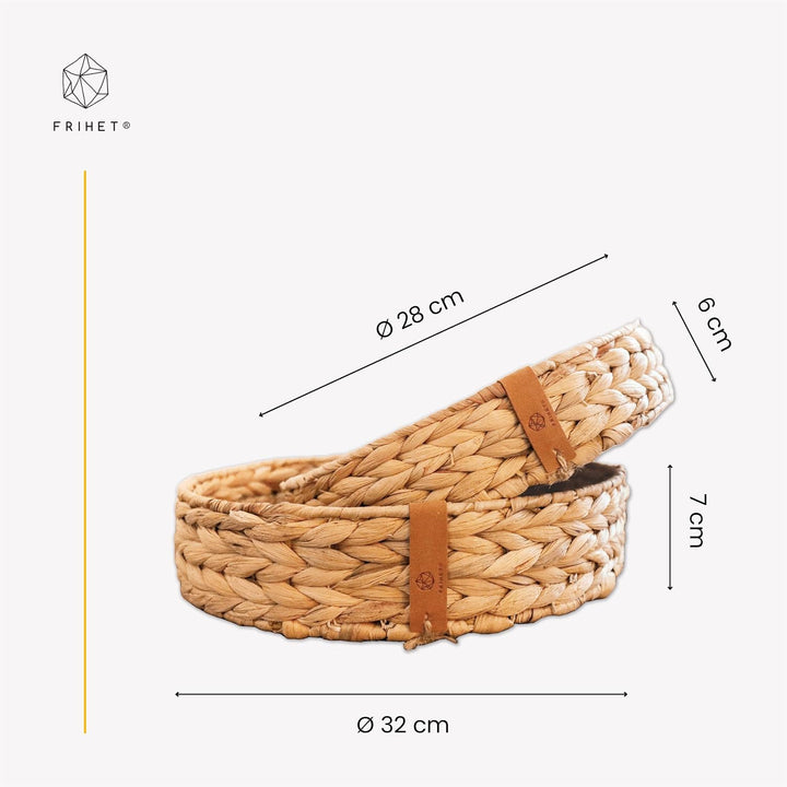 FRIHET® rundes Serviertablett | geflochtene Wasserhyazinthe | Deko Tablett in Boho-Chic | Tablett in