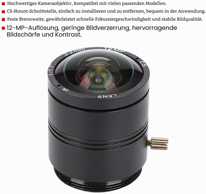 3,2-mm-Kameraobjektiv mit Fester Brennweite, 12 MP Auflösung, professionelles Überwachungskameraobje