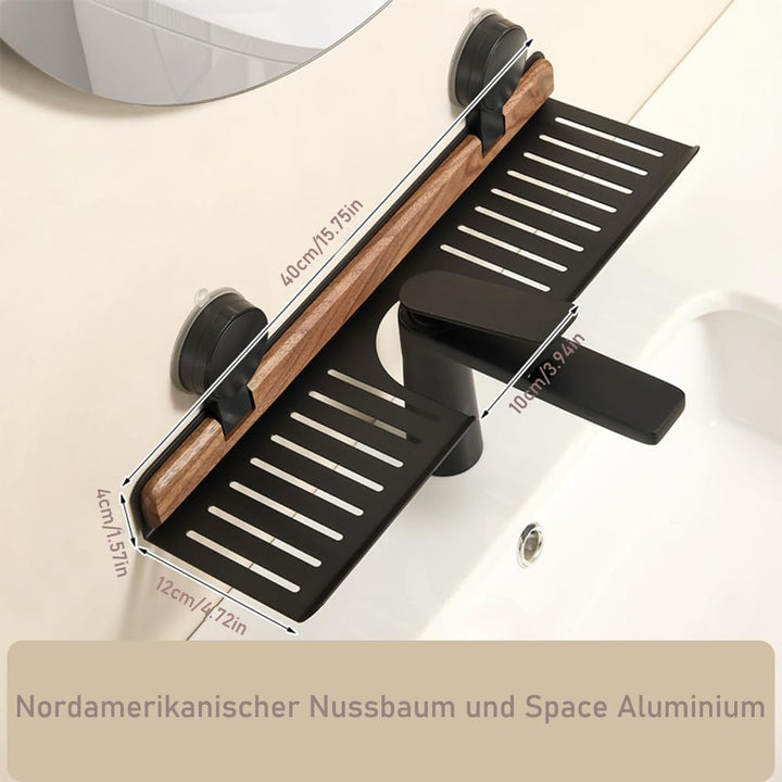Walnuss Saugnapf Regal, Extra Breites Waschbeckenregal mit Ablauflöchern, Ohne Bohren Badezimmer Org