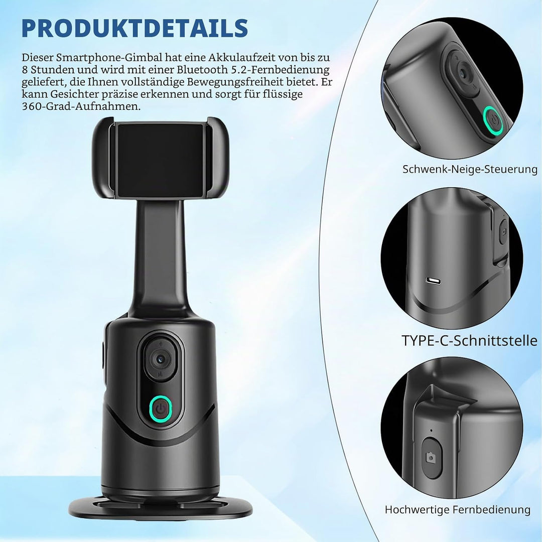 360° Auto Face Tracking Gimbal, 360° Drehung Verfolgung Stativ, Gesichtserkennendes Stativ Mit Dual