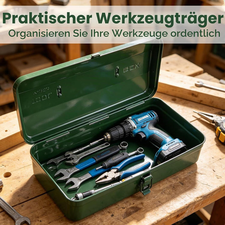 Werkzeugkiste Metall Leer 37x16x12cm - Kleiner Werkzeugkasten mit Tragegriff und Verriegelung, Viels