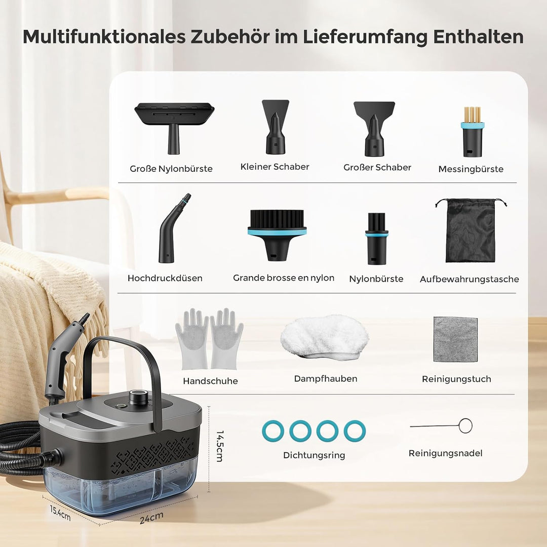 Dampfreiniger Handgerät, Tragbarer Dampfreiniger 1800W, 1.6L Wassertank Kohlefarben, Kohlefarben