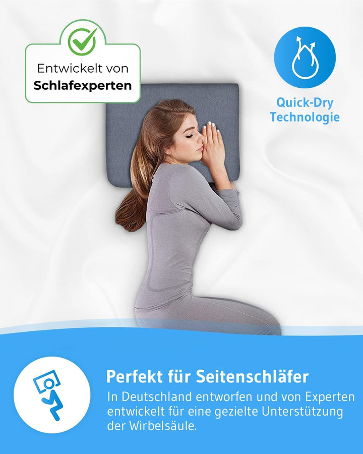 Seitenschläferkissen GIANFAR QuickDry | Ergonomisches Nacken-Kissen für Seitenschläfer | Memory-Foam