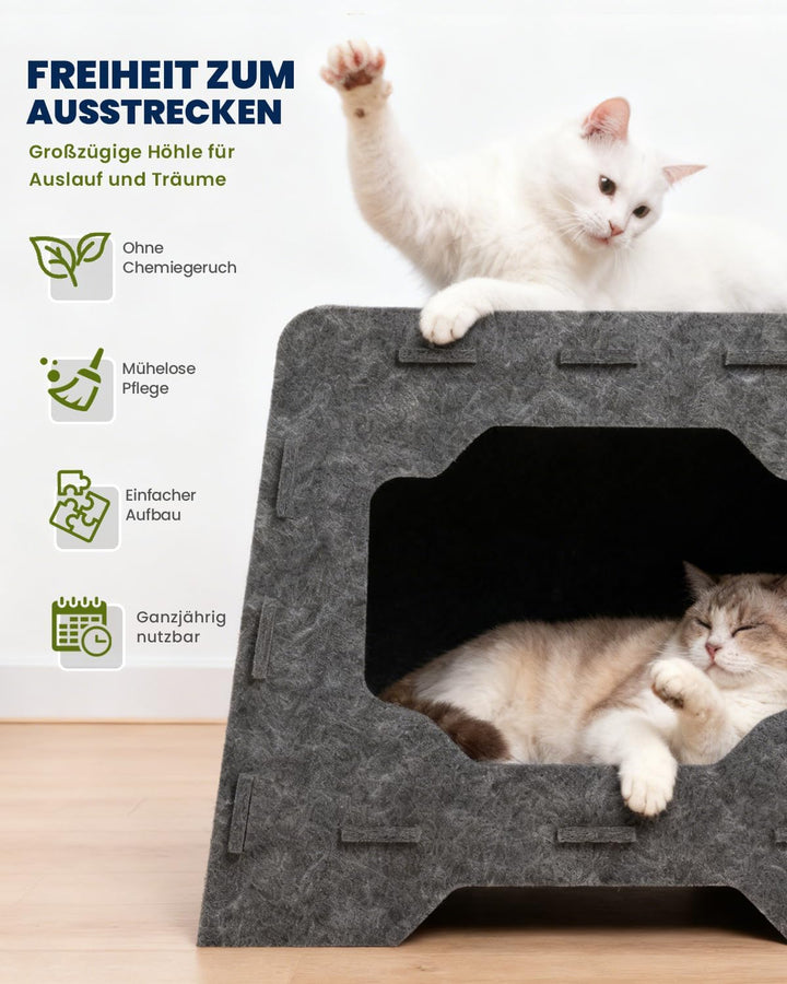 Katzenhöhle Katzenhaus aus Filz Katzenbett 2-Ebenen Katzen Höhle mit Kuschelhöhle &amp; Aussichtsplattfo