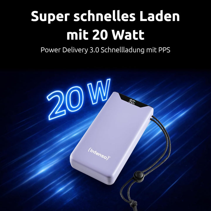 Intenso F20000 Powerbank 20000 mAh - 20W Schnellladegerät USB-C &amp; USB-A 20000 mAh Lila, 20000 mAh Li